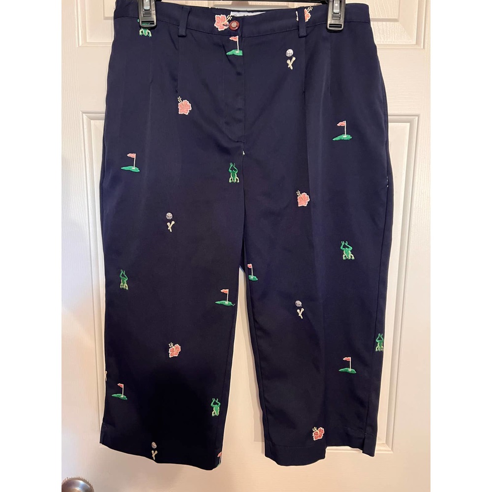 Coral Bay Golf Petites Blue Capris Embroidered 17" long x 15" Waist x 11" Rise